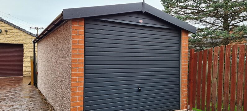 Finished garage construction with masonry details